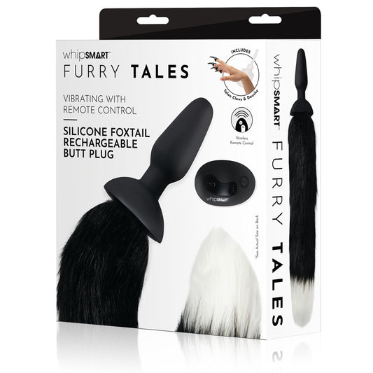 WhipSmart Furry Tales Silicone Foxtail Black 9.5 cm Vibrating Butt Plug