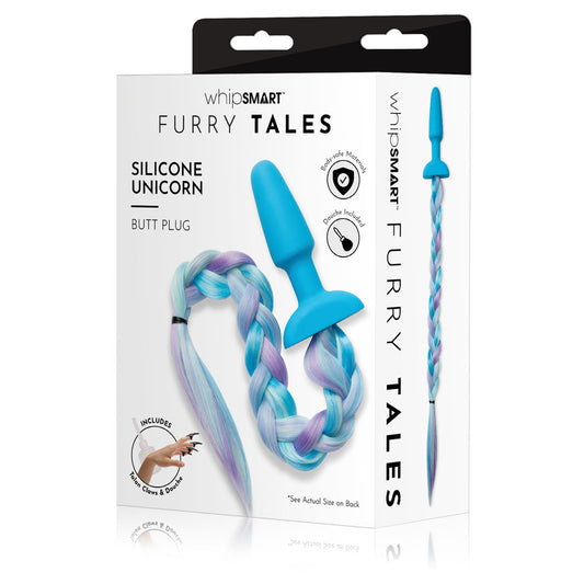 WhipSmart Furry Tales Silicone Unicorn Butt Plug Blue 8.9 cm Butt Plug with Unicorn Tail