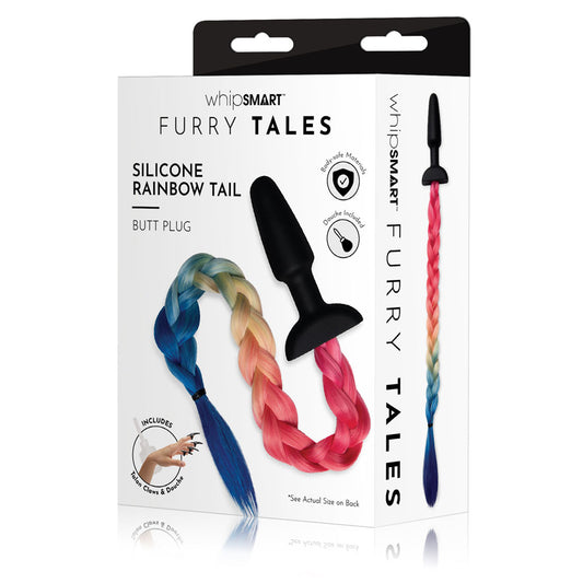 WhipSmart Furry Tales Silicone Rainbow Tail Black 8.9 cm Butt Plug with Rainbow Tail