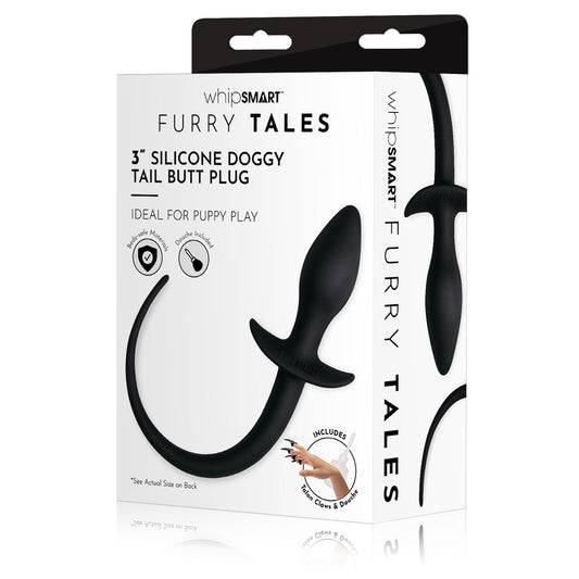 WhipSmart Furry Tales 3'' Silicone Doggy Tail Butt Plug Black 7.6 cm