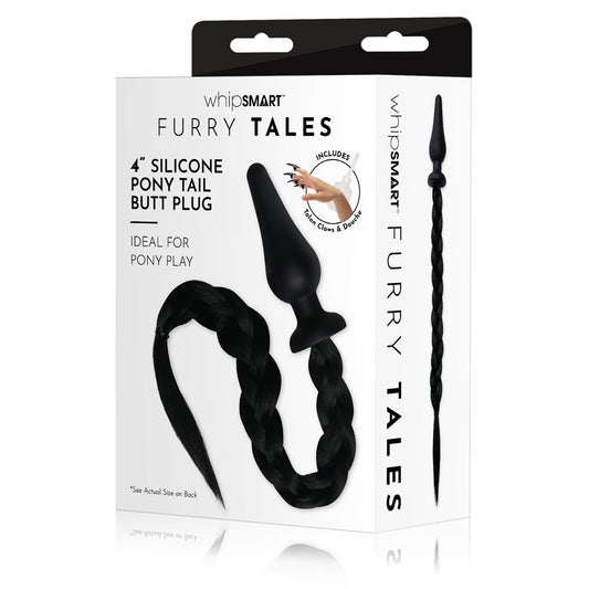 WhipSmart Furry Tales 4 Inch Silicone Pony Tail Butt Plug Black 10.1 cm