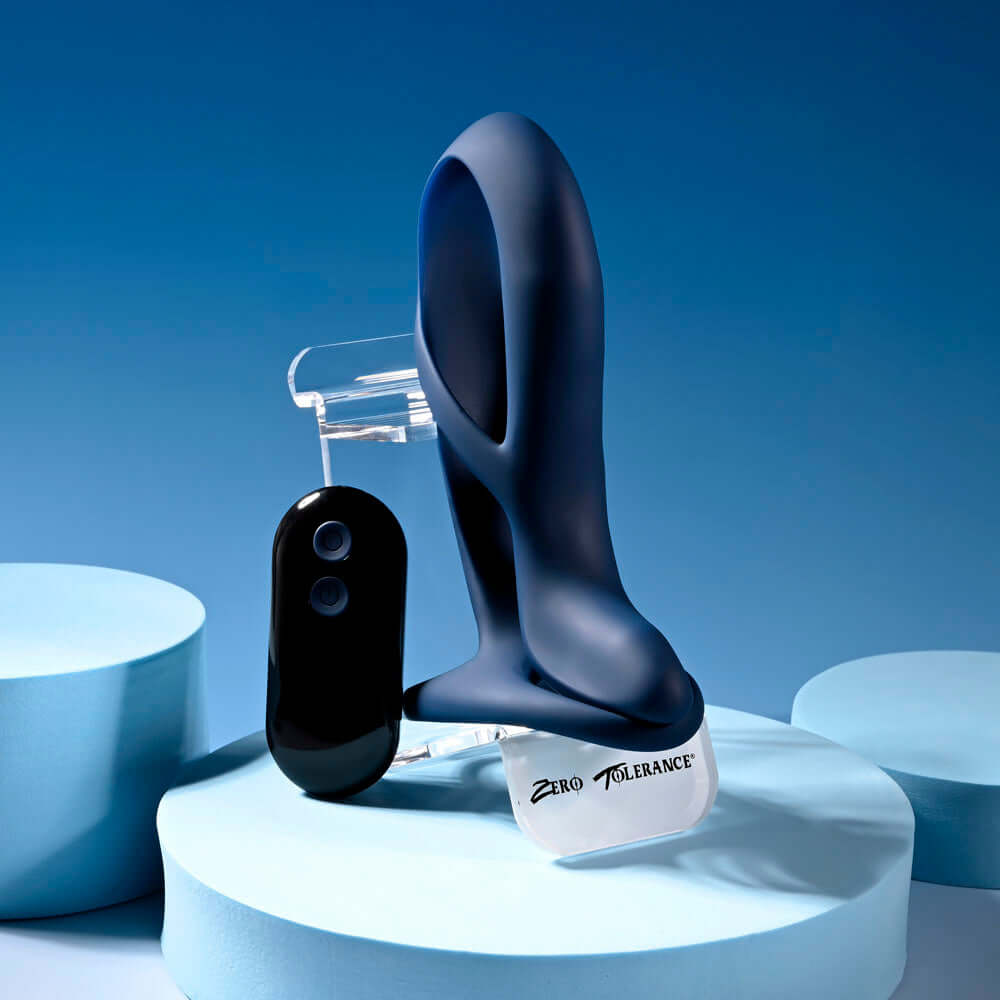 Zero Tolerance BIG TIME - Navy Blue USB Rechargeable Vibrating Penis Sleeve with Wireless Remote