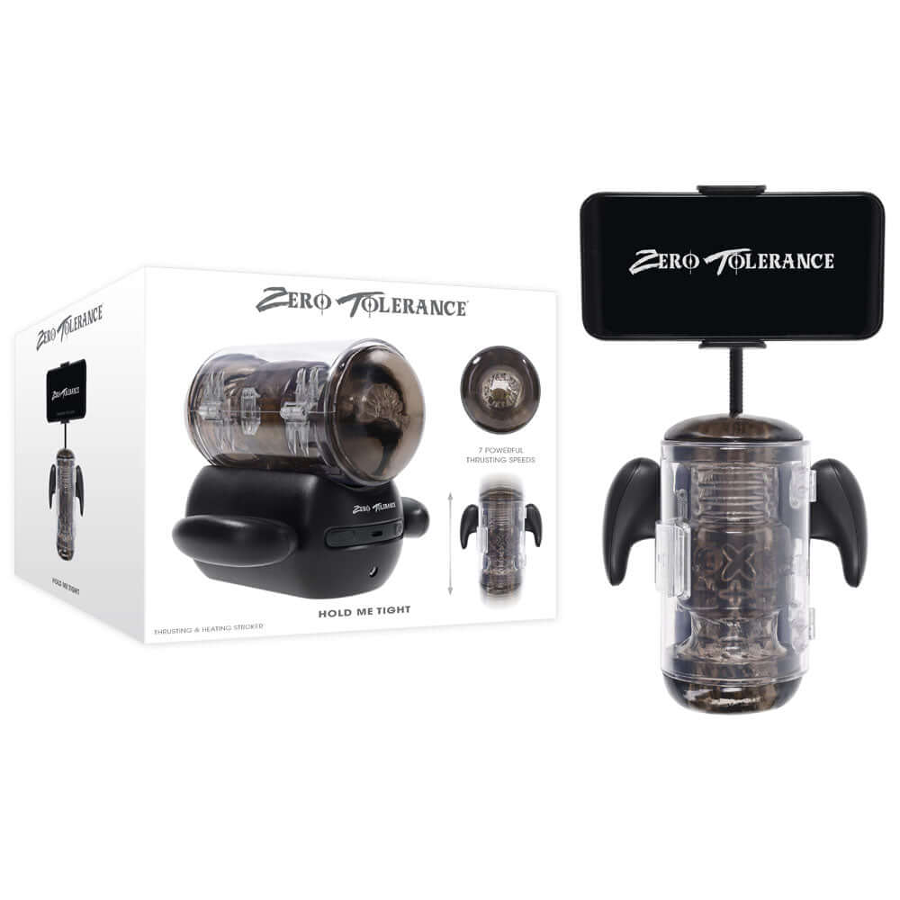 Zero Tolerance HOLD ME TIGHT - Black USB Rechargeable Vibrating Auto Stroker with Phone Holder