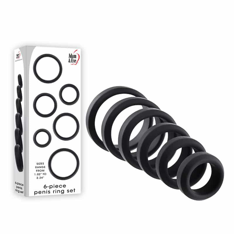 Adam & Eve 6-PIECE PENIS RING SET - Black Cock Rings - Set of 6 Sizes