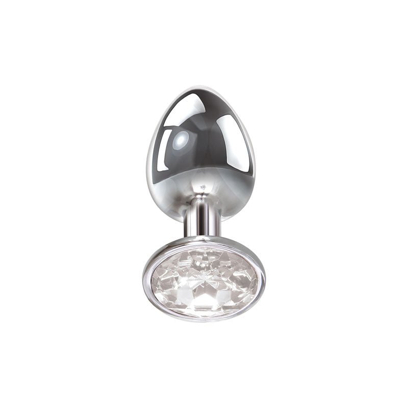 Adam & Eve Clear Gem Anal Plug - Large Metallic 9.5 cm Butt Plug with Clear Gem Base