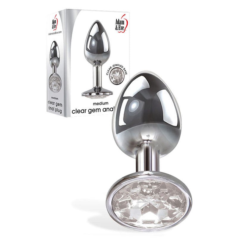 Adam & Eve Clear Gem Anal Plug - Medium Metallic 8.2 cm Butt Plug with Clear Gem Base