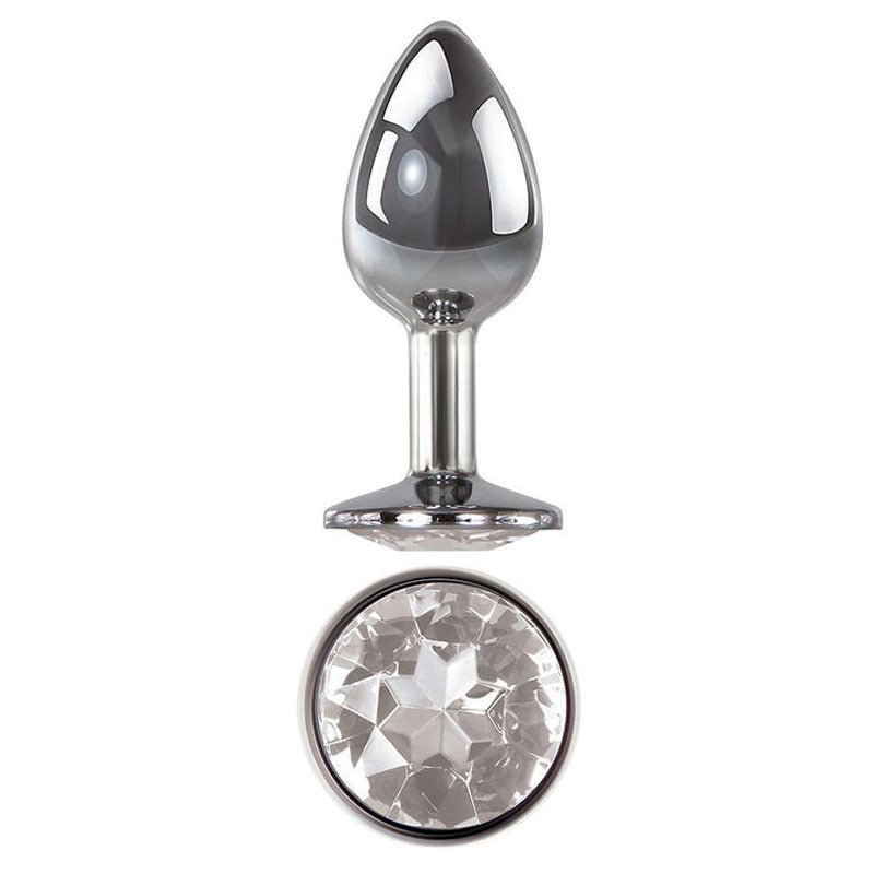 Adam & Eve Clear Gem Anal Plug - Medium Metallic 8.2 cm Butt Plug with Clear Gem Base