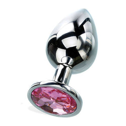 Adam & Eve Gem Anal Plug Silver Medium 8.2 cm Metal Butt Plug with Pink Gem