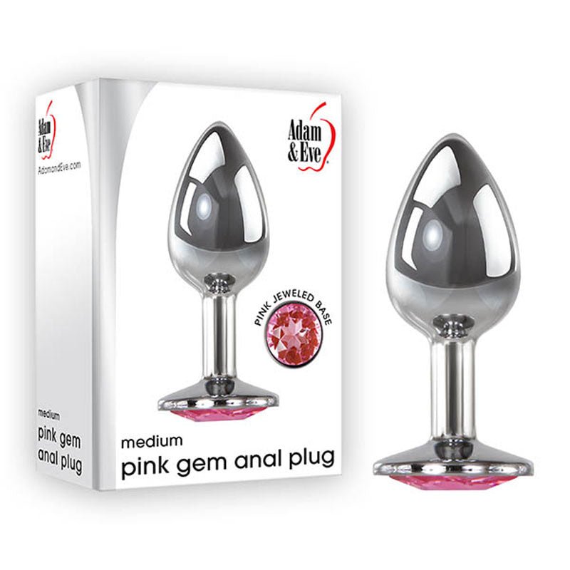 Adam & Eve Gem Anal Plug Silver Medium 8.2 cm Metal Butt Plug with Pink Gem