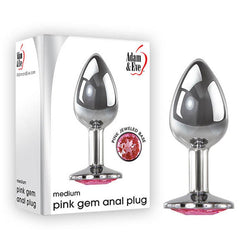 Adam & Eve Gem Anal Plug Silver Medium 8.2 cm Metal Butt Plug with Pink Gem