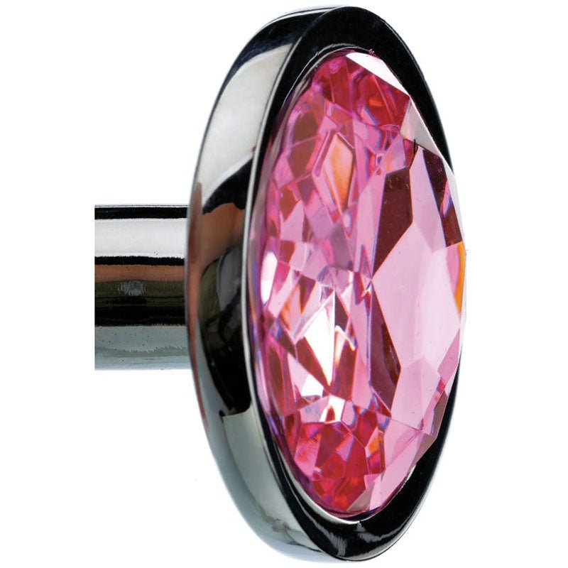 Adam & Eve Gem Anal Plug Silver Medium 8.2 cm Metal Butt Plug with Pink Gem