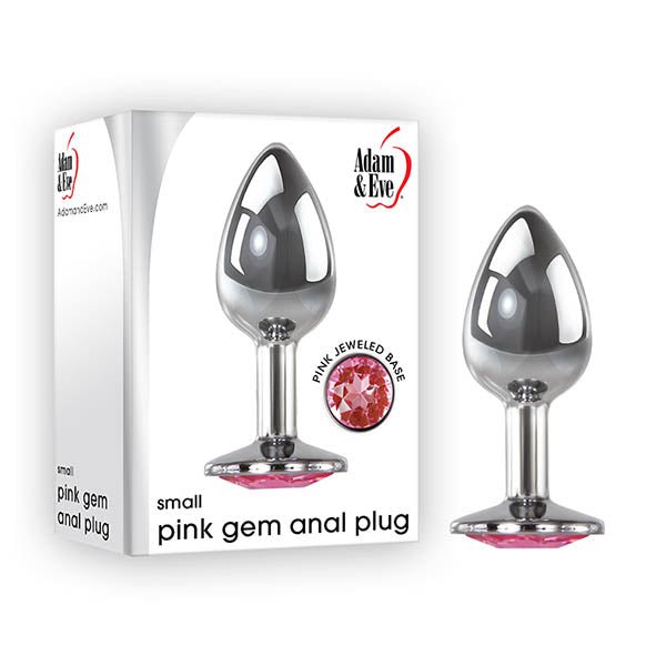 Adam & Eve Gem Anal Plug - Small Silver 7.1 cm Metal Butt Plug with Pink Gem