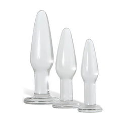 Adam & Eve Glass Anal Training Trio Clear Glass Butt Plugs - Set of 3 Sizes