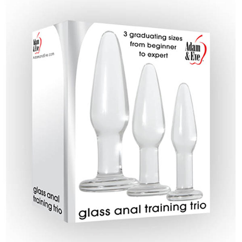 Adam & Eve Glass Anal Training Trio Clear Glass Butt Plugs - Set of 3 Sizes