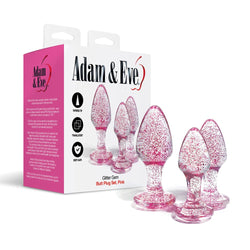 Adam & Eve Glitter Gem 3 - Piece Butt Plug Set - Glitter Pink Butt Plugs - Set of 3 Sizes