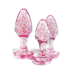 Adam & Eve Glitter Gem 3 - Piece Butt Plug Set - Glitter Pink Butt Plugs - Set of 3 Sizes