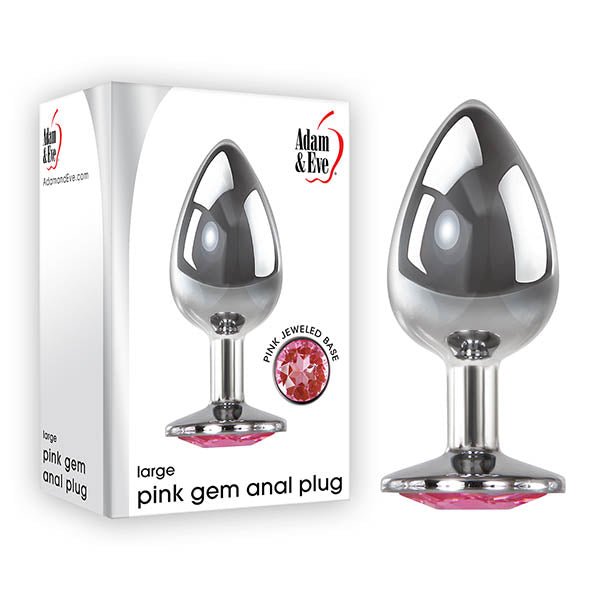 Adam & Eve Pink Gem Anal Plug - Large Silver Metal Butt Plug with Pink Gem