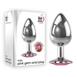 Adam & Eve Pink Gem Anal Plug - Large Silver Metal Butt Plug with Pink Gem