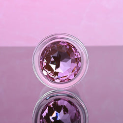 Adam & Eve PINK GEM GLASS PLUG MEDIUM - Clear Glass 8.7 cm Butt Plug with Pink Gem Base