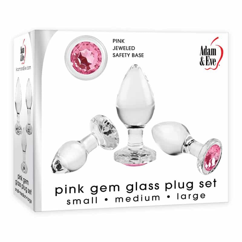 Adam & Eve PINK GEM GLASS PLUG SET - Clear Glass Butt Plugs - Set of 3 Sizes