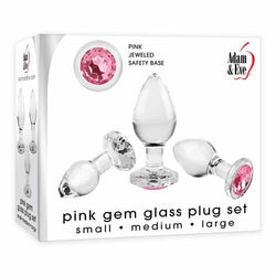 Adam & Eve PINK GEM GLASS PLUG SET - Clear Glass Butt Plugs - Set of 3 Sizes