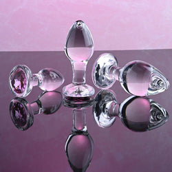 Adam & Eve PINK GEM GLASS PLUG SET - Clear Glass Butt Plugs - Set of 3 Sizes