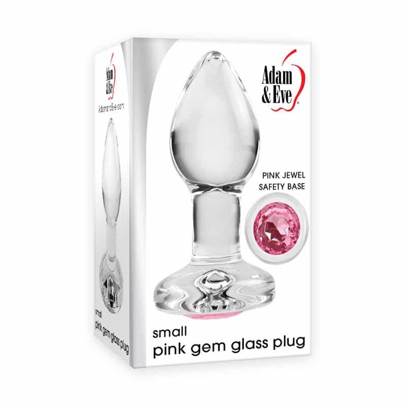 Adam & Eve PINK GEM GLASS PLUG SMALL - Clear Glass 7.4 cm Butt Plug with Pink Gem Base