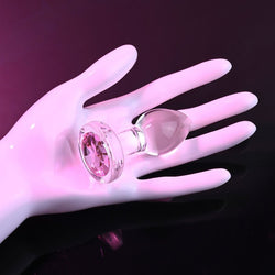 Adam & Eve PINK GEM GLASS PLUG SMALL - Clear Glass 7.4 cm Butt Plug with Pink Gem Base