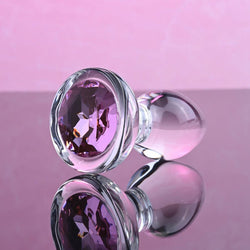 Adam & Eve PINK GEM GLASS PLUG SMALL - Clear Glass 7.4 cm Butt Plug with Pink Gem Base