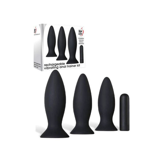 Adam & Eve Rechargeable Vibrating Anal Trainer Kit Black Butt Plugs with USB Rechargeable Bullet