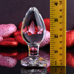 Adam & Eve RED HEART GEM GLASS PLUG LARGE - Clear Glass 9.5 cm Butt Plug with Red Heart Gem Base