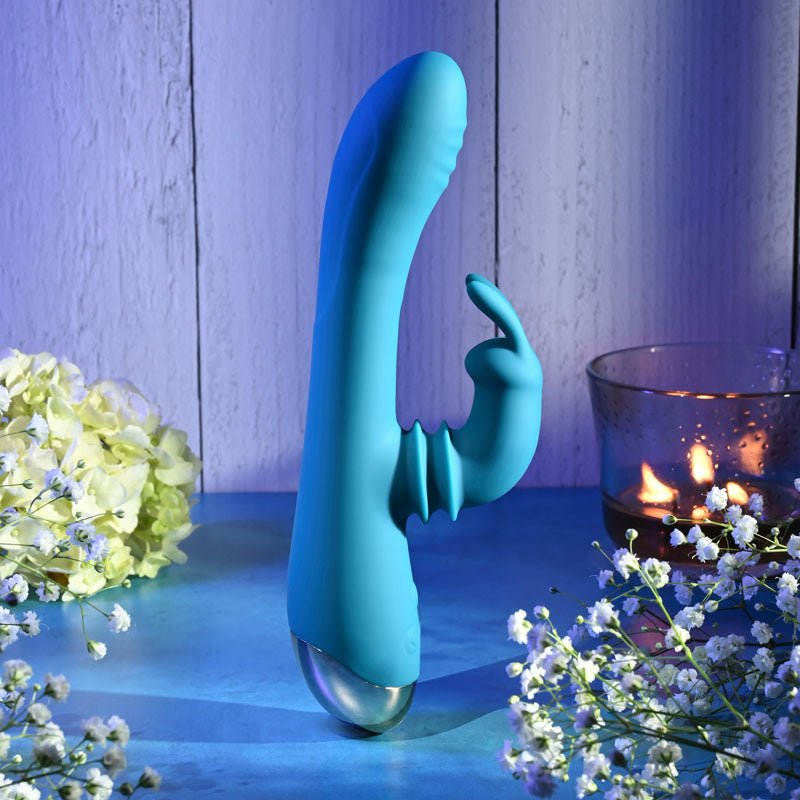 Adam & Eve SHIMMY & SHAKE VELVET RABBIT - Blue 22.4 cm USB Rechargeable Rabbit Vibrator