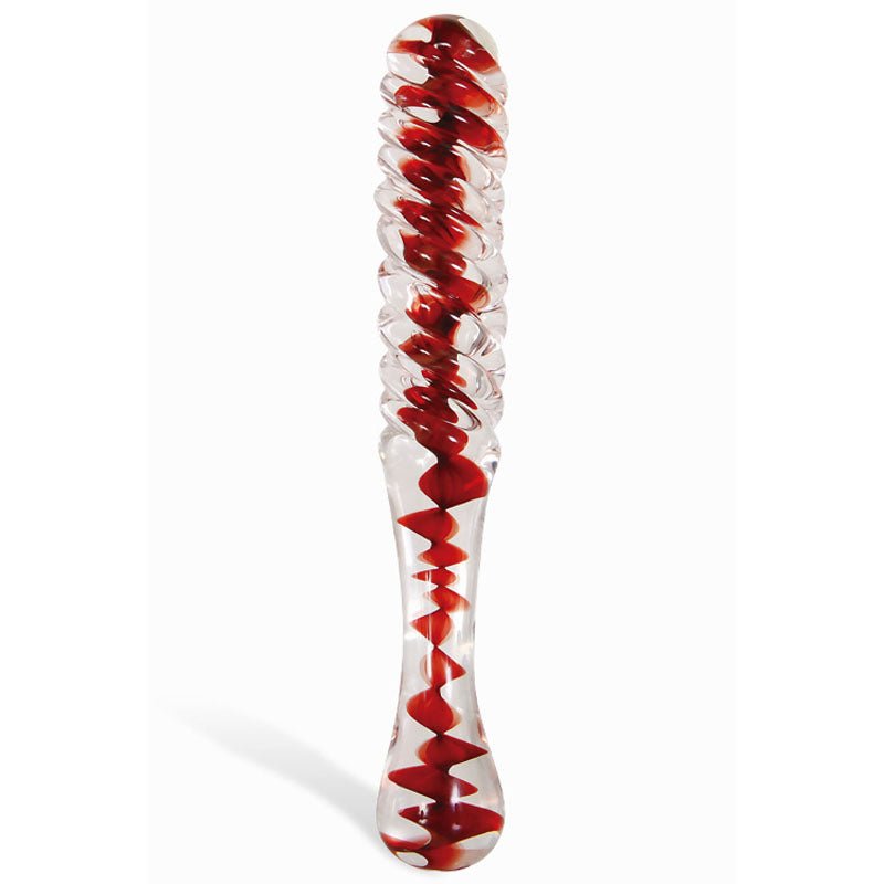 Adam & Eve Sweetheart Swirl Glass Dildo Clear/Red 22 cm