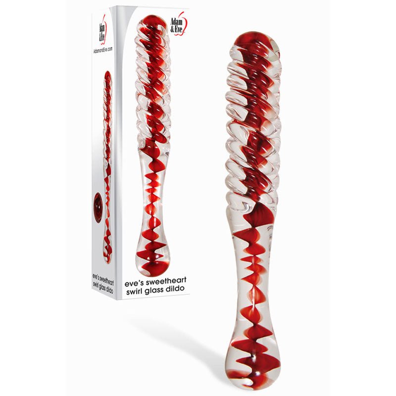 Adam & Eve Sweetheart Swirl Glass Dildo Clear/Red 22 cm