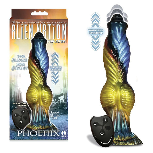 Alien Nation - Phoenix Gold/Blue & Black 25.4 cm USB Rechargeable Thrusting Fantasy Dong with Remote