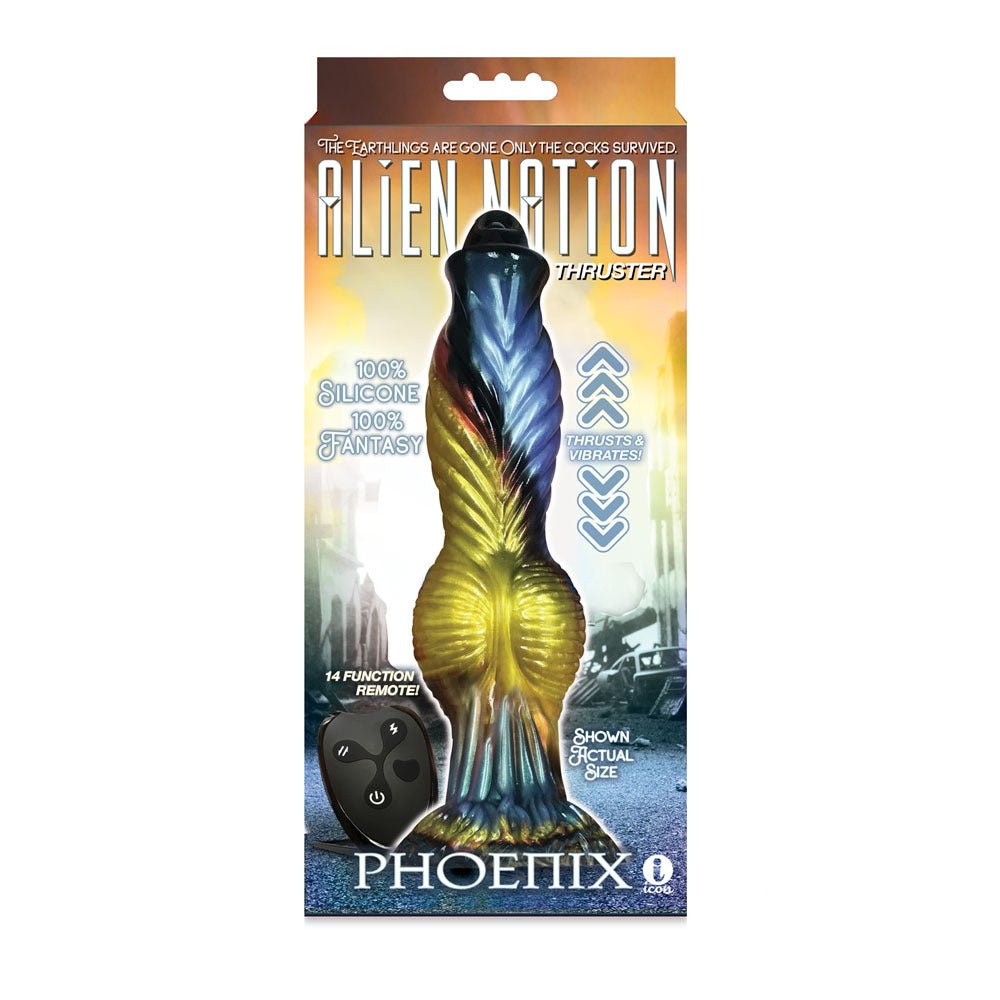 Alien Nation - Phoenix Gold/Blue & Black 25.4 cm USB Rechargeable Thrusting Fantasy Dong with Remote