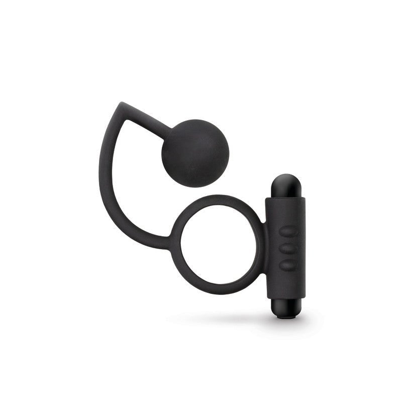 Anal Adventures Platinum Anal Ball & Vibrating C - Ring - Black Vibrating Cock Ring with Anal Ball