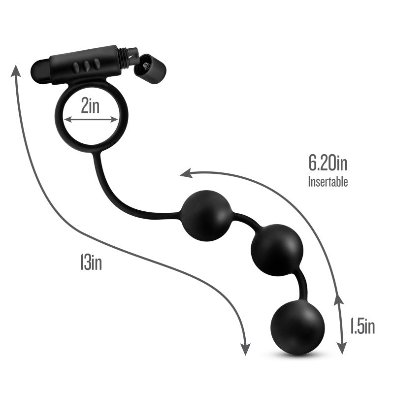 Anal Adventures Platinum Anal Beads & Vibrating C-Ring - Black Vibrating Cock Ring with Anal Beads