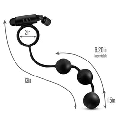 Anal Adventures Platinum Anal Beads & Vibrating C-Ring - Black Vibrating Cock Ring with Anal Beads