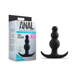 Anal Adventures Platinum Beaded Silicone Butt Plug Black 7.6 cm (3'')