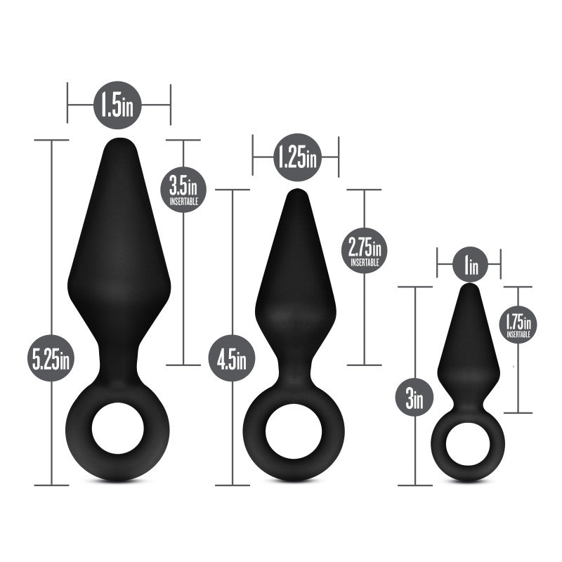 Anal Adventures Platinum Loop Plug Kit Black Butt Plugs - Set of 3 Sizes