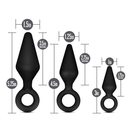 Anal Adventures Platinum Loop Plug Kit Black Butt Plugs - Set of 3 Sizes