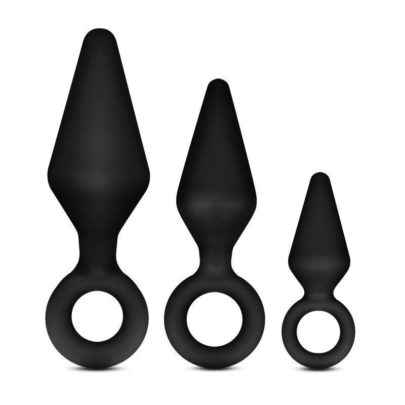 Anal Adventures Platinum Loop Plug Kit Black Butt Plugs - Set of 3 Sizes