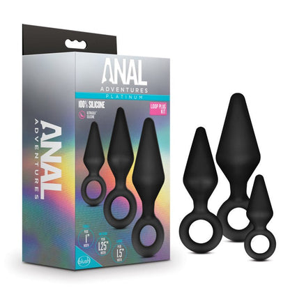 Anal Adventures Platinum Loop Plug Kit Black Butt Plugs - Set of 3 Sizes