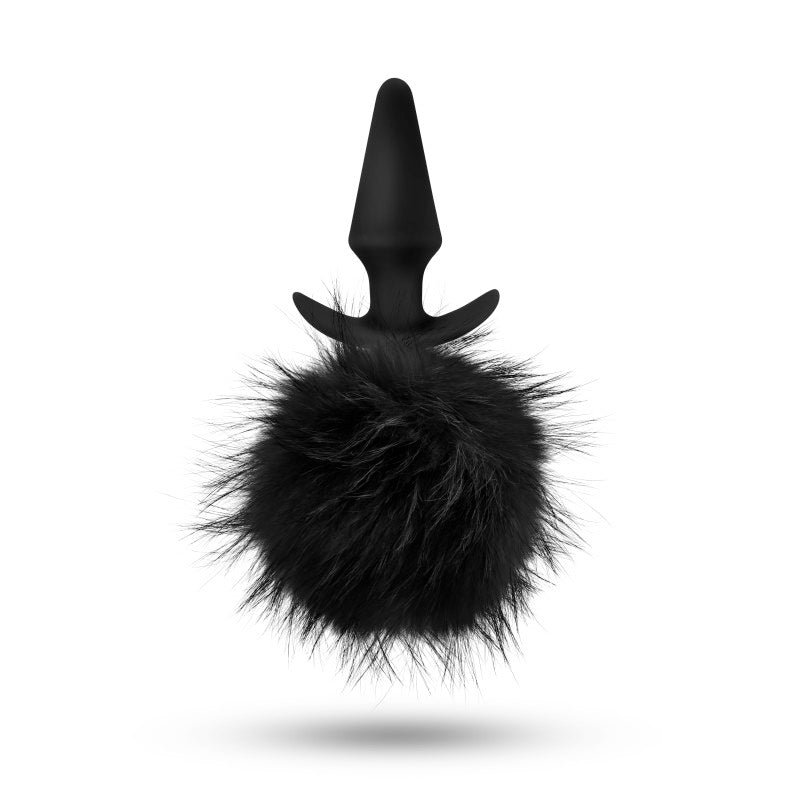 Anal Adventures Platinum Rabbit Tail Plug - Black 10 cm Butt Plug with Bunny Tail