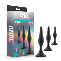 Anal Adventures Platinum Silicone Beginner Plug Kit Black Set of 3 Sizes