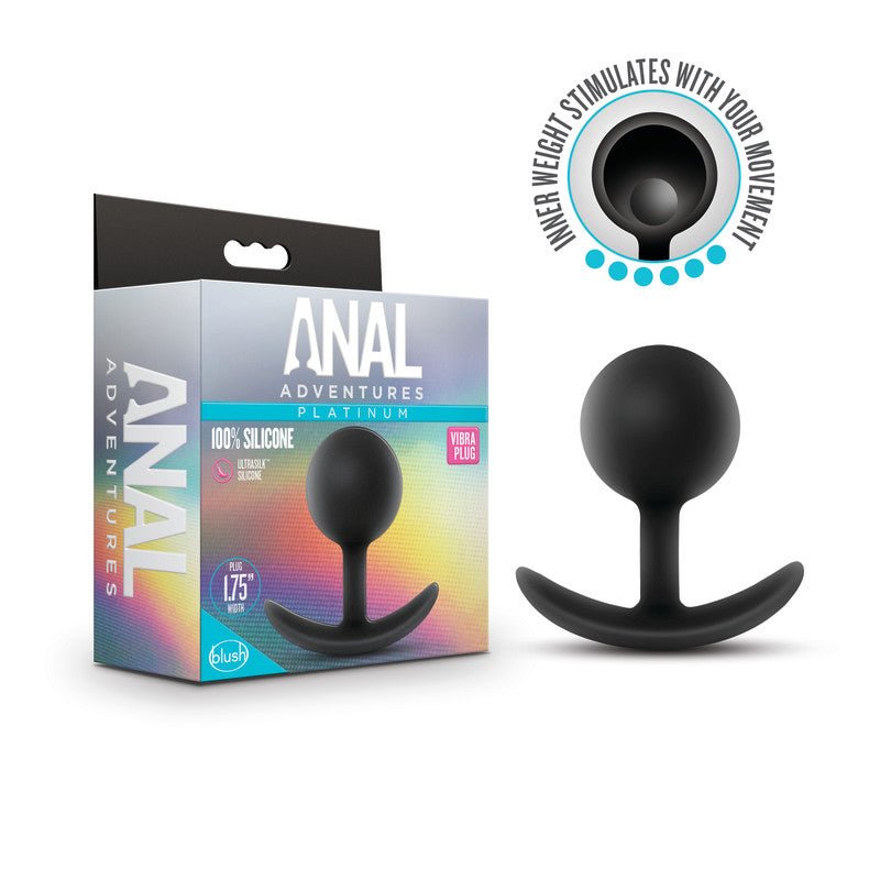 Anal Adventures Platinum Vibra Plug - Black 8.9 cm Butt Plug with Internal Weight