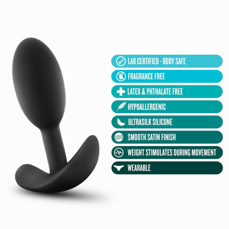 Anal Adventures Platinum Vibra Slim Plug - Black 8.9 cm Small Butt Plug with Internal Ball