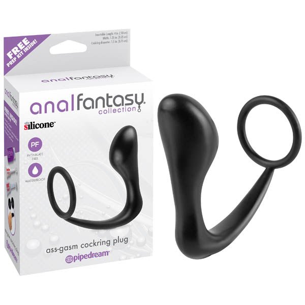 Anal Fantasy Collection Ass - gasm Cock Ring Plug - Black 10 cm (4'') Prostate Massager with Cock Ring