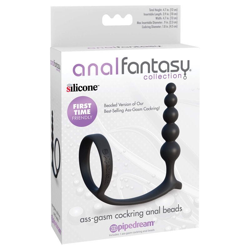 Anal Fantasy Collection Ass - Gasm Cockring Anal Beads - Black Cock Ring with Anal Plug